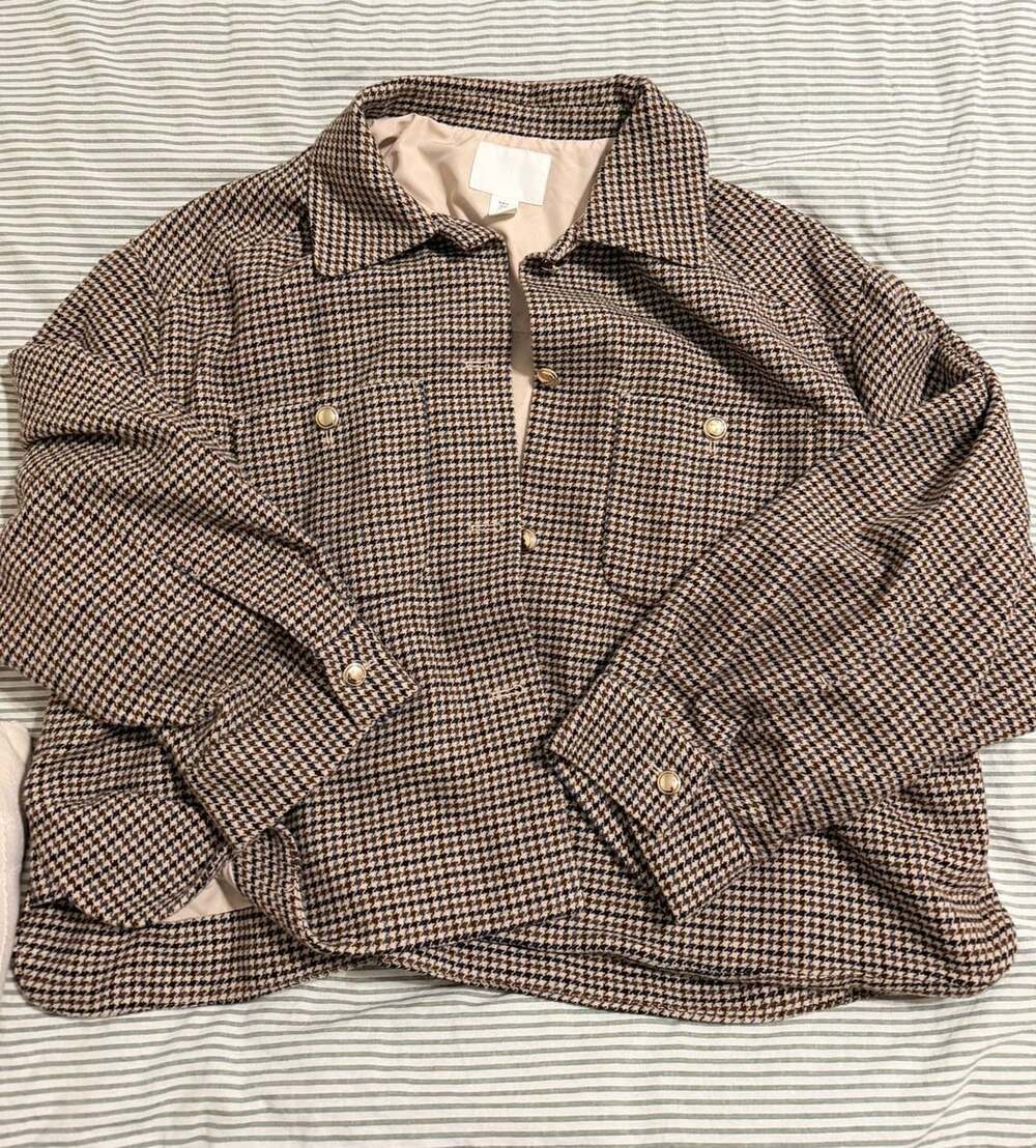 H&M Houndstooth Oversized Jacket Size XL Brown Black
